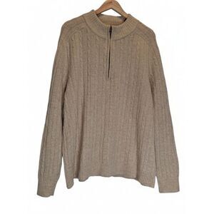 Davis & Squire Mens xxl sweater cable knit 100% lambswool beige Pullover